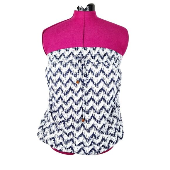 Temped Hearts Strapless Top Smocked Lined Bust Geometric Print Boho Festival M - Picture 1 of 13
